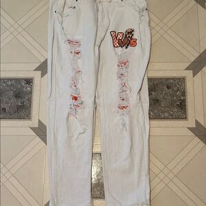 White UT Vols Checkered Patchwork Jeans.
